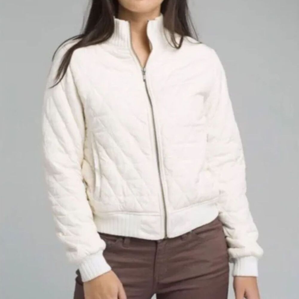 Prana‎ Diva Bomber Jacket Ivory Sherpa Lined Quilted Zip Medium